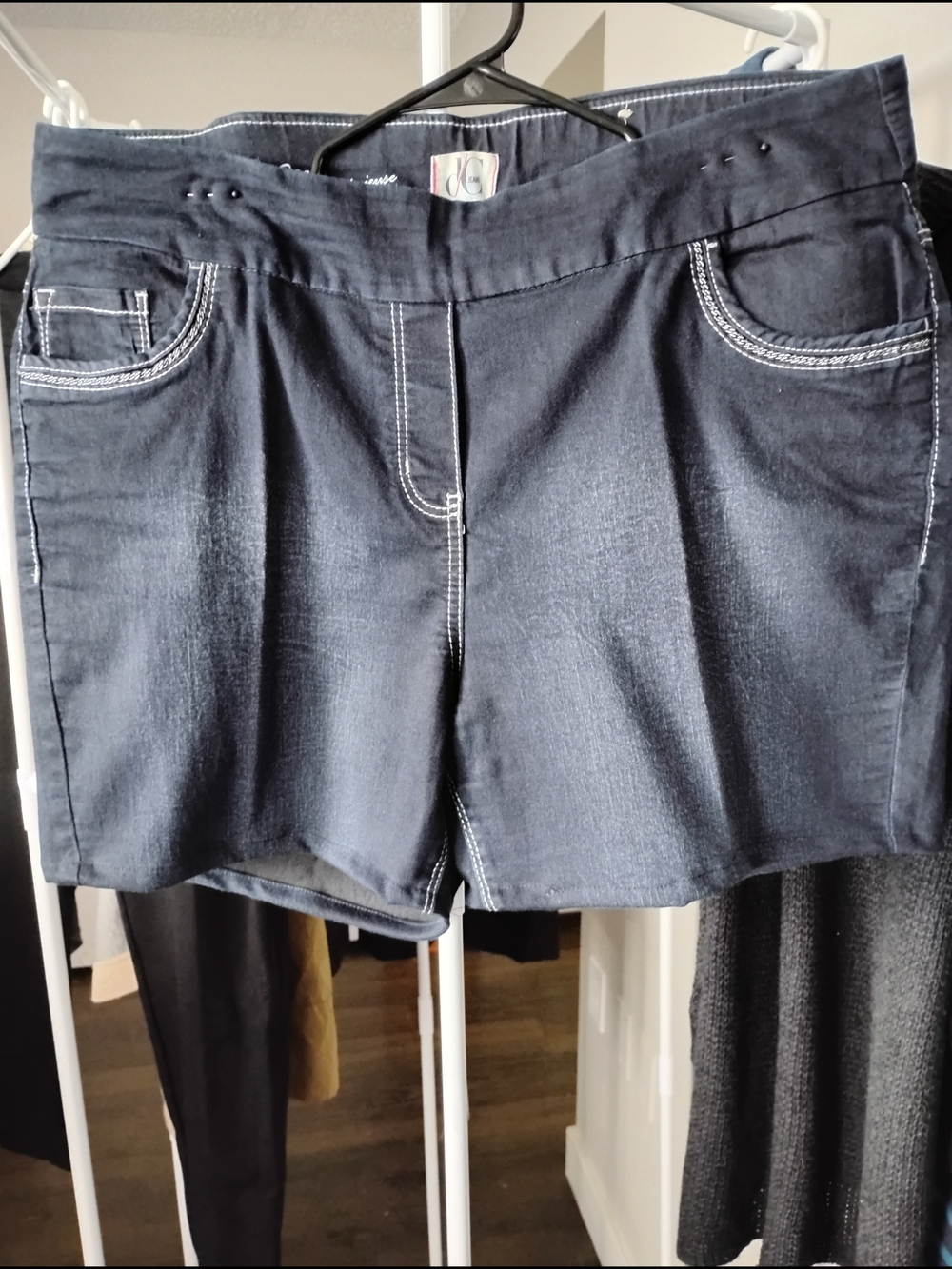 Penningtons Women Stretch High-Rise Dark Blue Denim Silver Stitch Detail Shorts